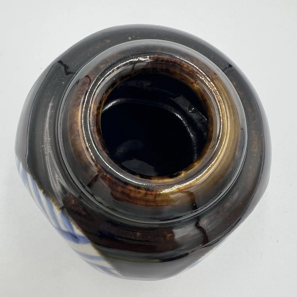 Vintage 1976 Studio Pottery Vase‎ Signed Renee Brown Blue Abstract 5.5